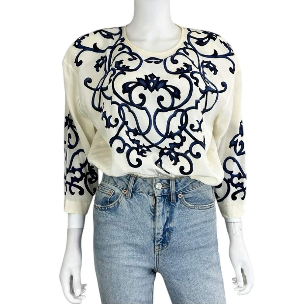 ESCADA Vintage 100% Silk Paisley Bodysuit Size 42